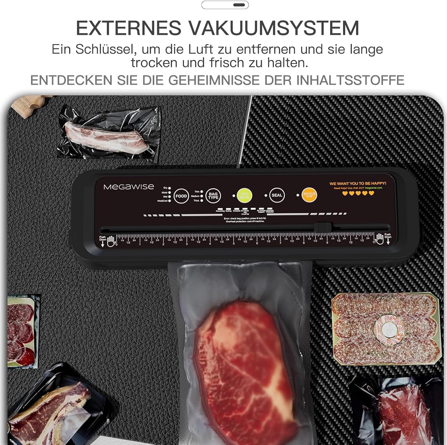 MEGAWISE Model B 2025 Vacuum Sealer | Powerful & Compact | One-Touch Automatic Food Sealer for Cold, Wet, Moist, and Dry Foods | Compatible with Thick, Medium, and Thin Bags | OMNI MACHINE (Black)