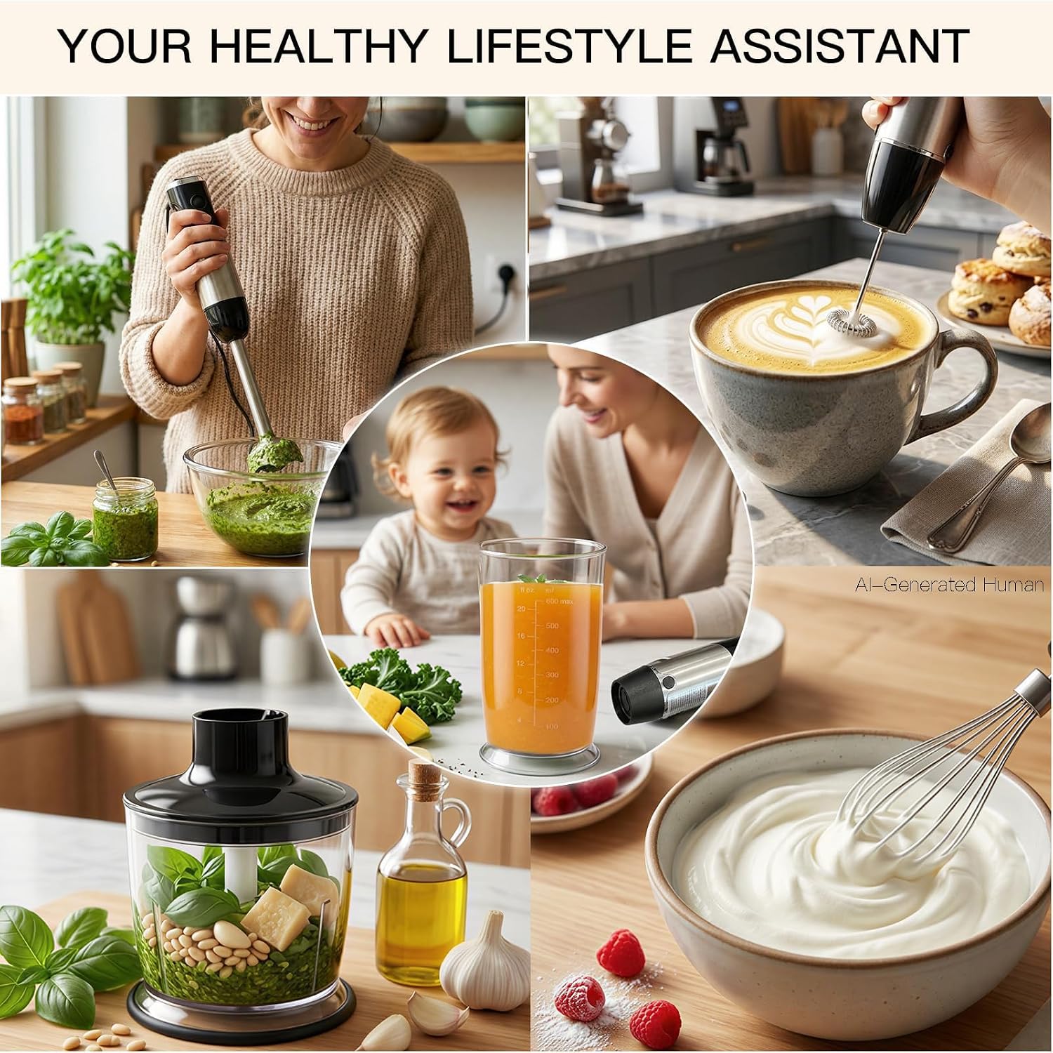 MEGAWISE HB-2080 Immersion Hand Blender, 1000W 5-in-1 Stick Blender