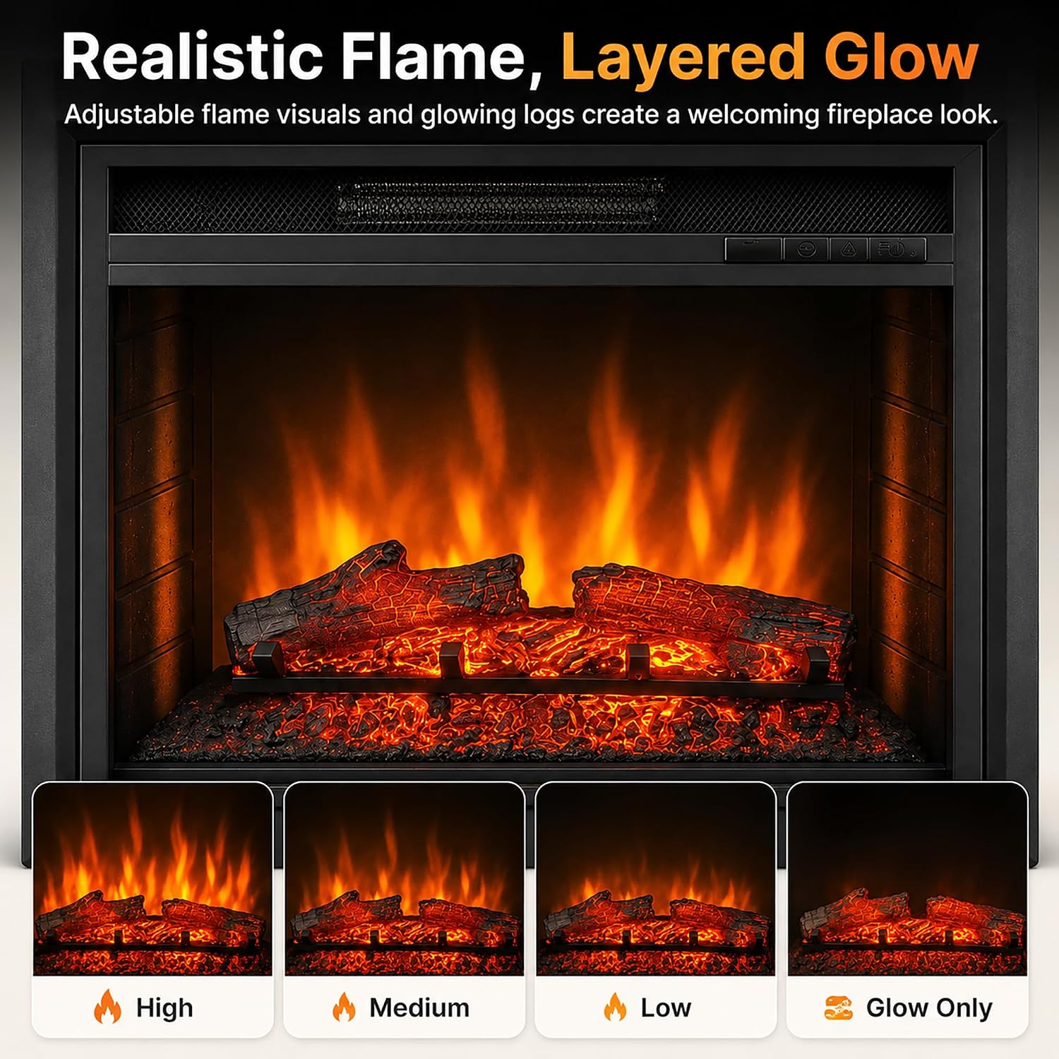 MEGAWISE 23-Inch Electric Fireplace Insert, 1400W Heater with Remote