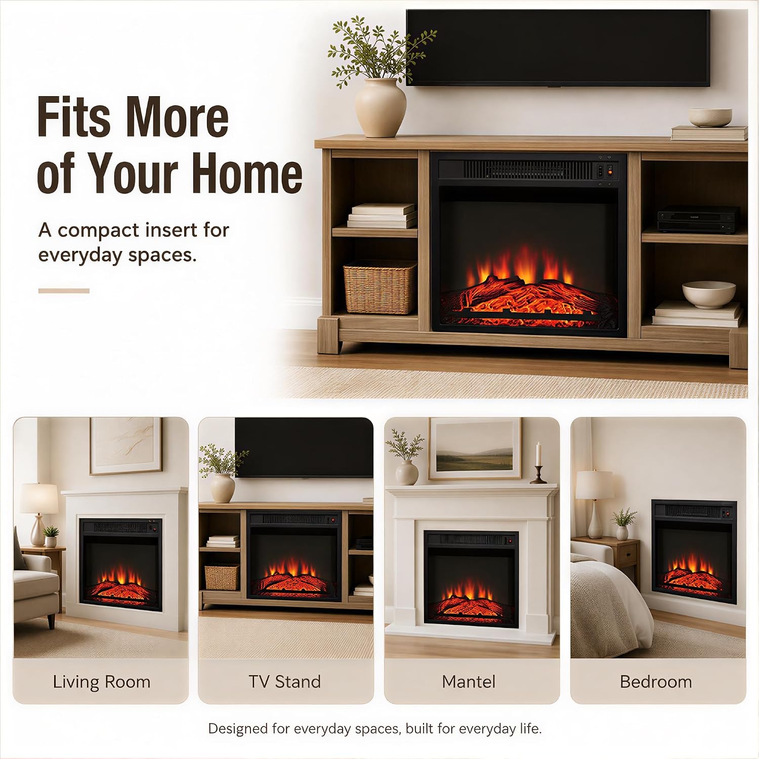 MEGAWISE 18 Inch Electric Fireplace Insert, 1400W Heater, Realistic Flame