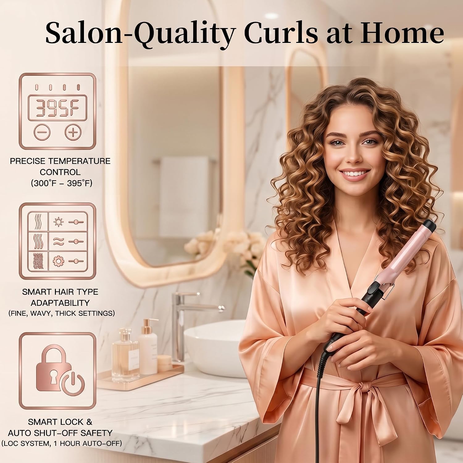 MEGAWISE Pro 1.25 Inch Ceramic Barrel Hair Curling Iron with 60s PTC Fast Heating, Anti-Scald Grip & Tip, Auto Shut Off, 360° Swivel Cord, 2 Clips & Heat-Resistant Glove Included