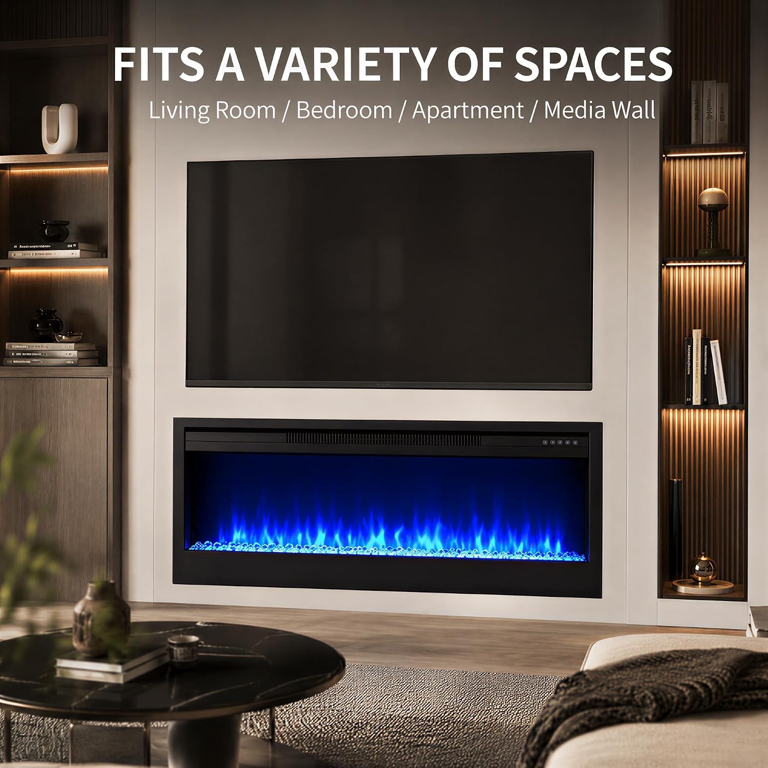 MEGAWISE 36-Inch Built-in Electric Fireplace Insert, Crystal Ember Bed