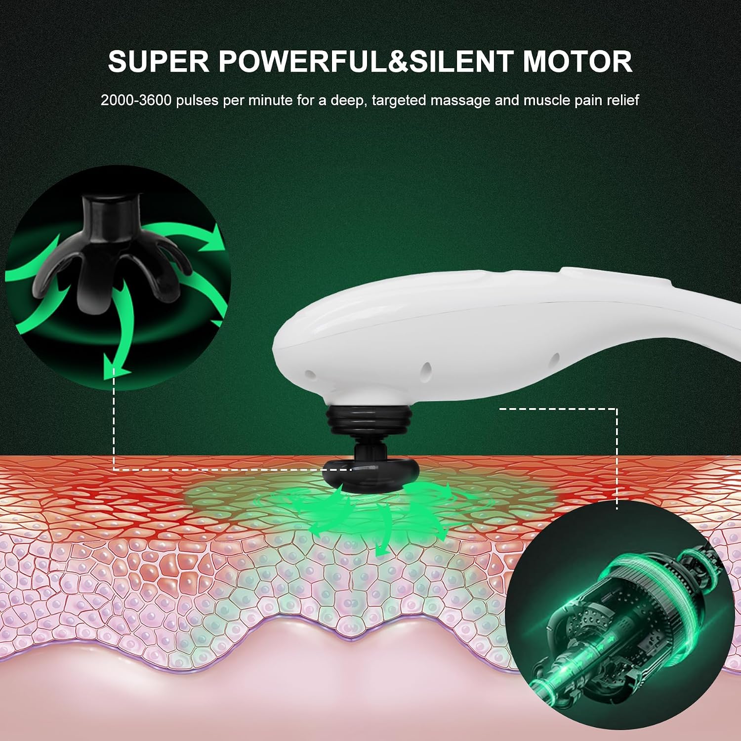 MEGAWISE Handheld Deep Tissue Massager Percussion Therapy for Back, Neck, Shoulders, Legs & Full Body,5 Speed & Mode Options, Corded 6ft, Ergonomic Grip, Multi-Node Massage (Pearl White)