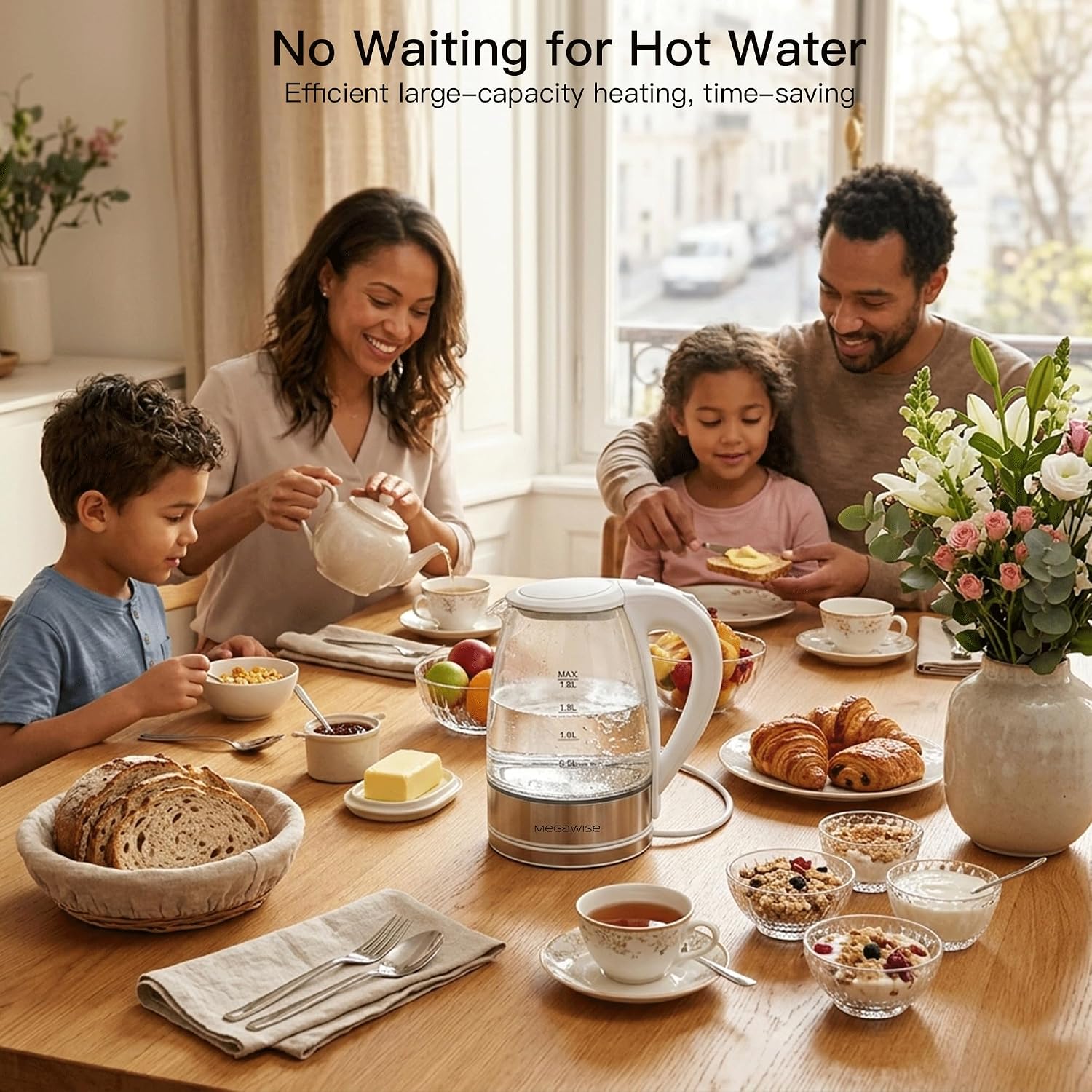 MEGAWISE Electric Kettle,1.8L Stainless Steel Water Boiler for Tea & Coffee