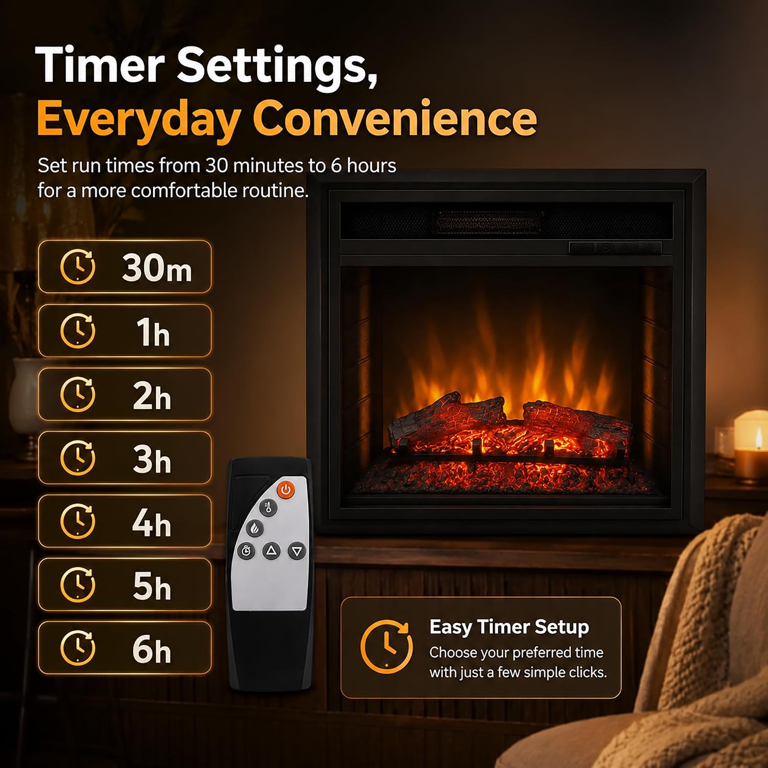 MEGAWISE 23-Inch Electric Fireplace Insert, Remote Control, 1500W Heat
