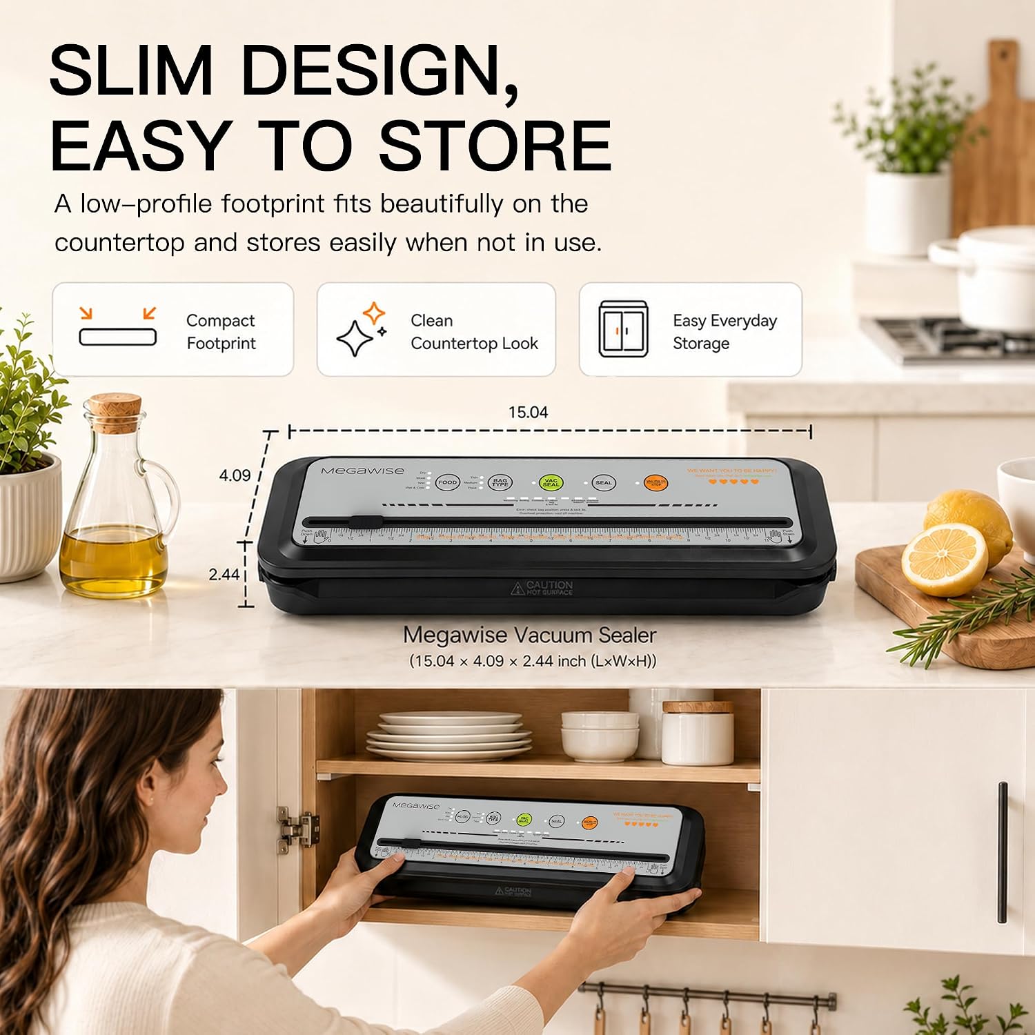 MEGAWISE 2025 Powerful Vacuum Sealer Machine | Compact Design | One-Touch Automatic | Seal in 10-20 Seconds | Dry, Moist, Wet, and Cold Modes | With 10 Vacuum Bags & Built-in Cutter