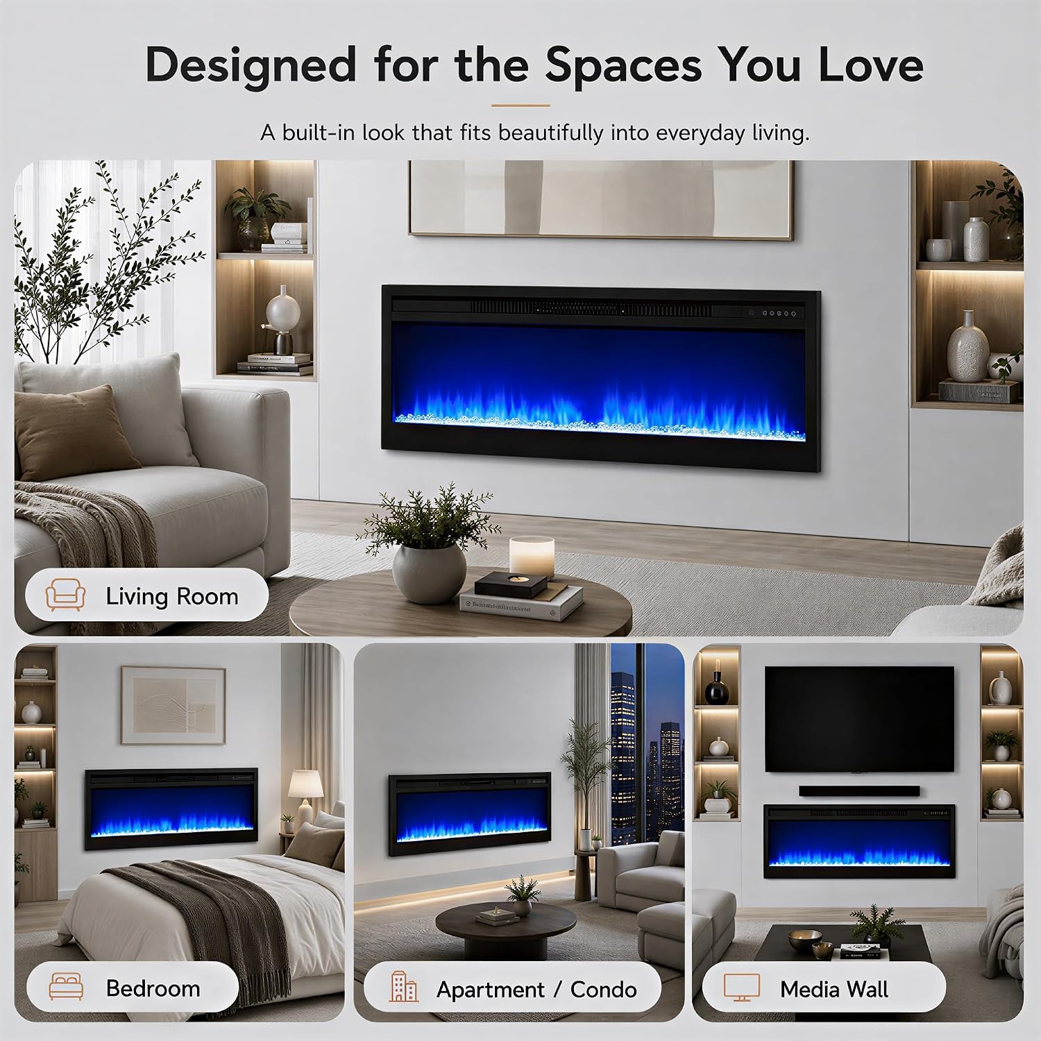 MEGAWISE 36-Inch Built-in Electric Fireplace Insert, Crystal Ember Bed