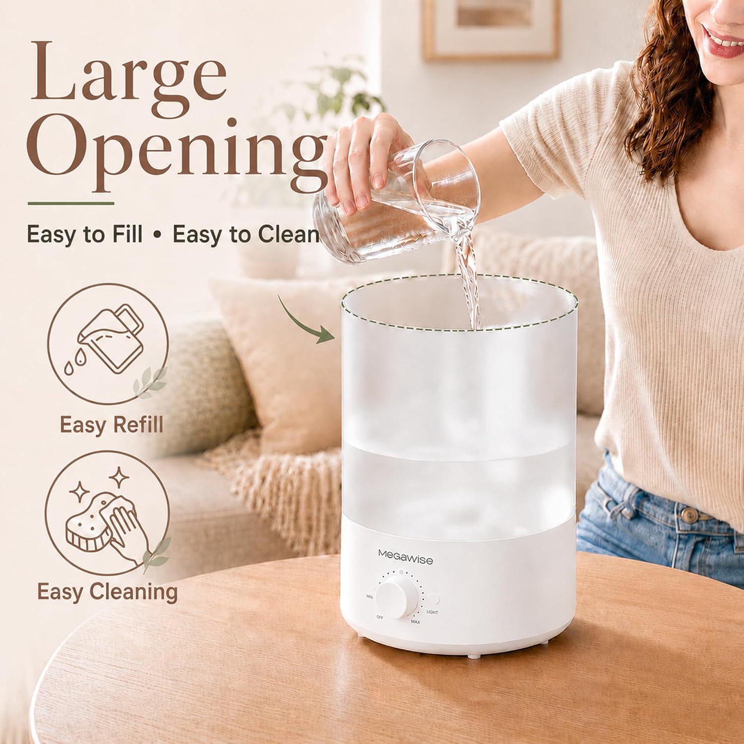 MEGAWISE 3.5L Ultrasonic Cool Mist Humidifier, Top Fill, 40-Hour Runtime