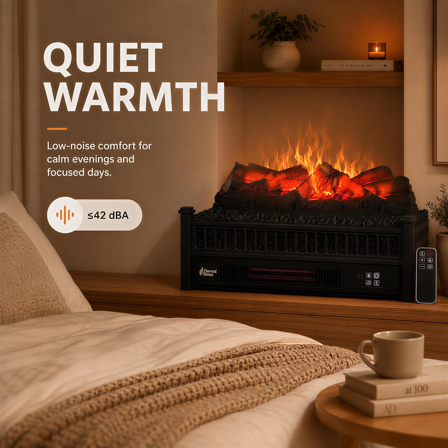 MEGAWISE Electric Fireplace Heater, Freestanding, 1400W with Remote & Timer
