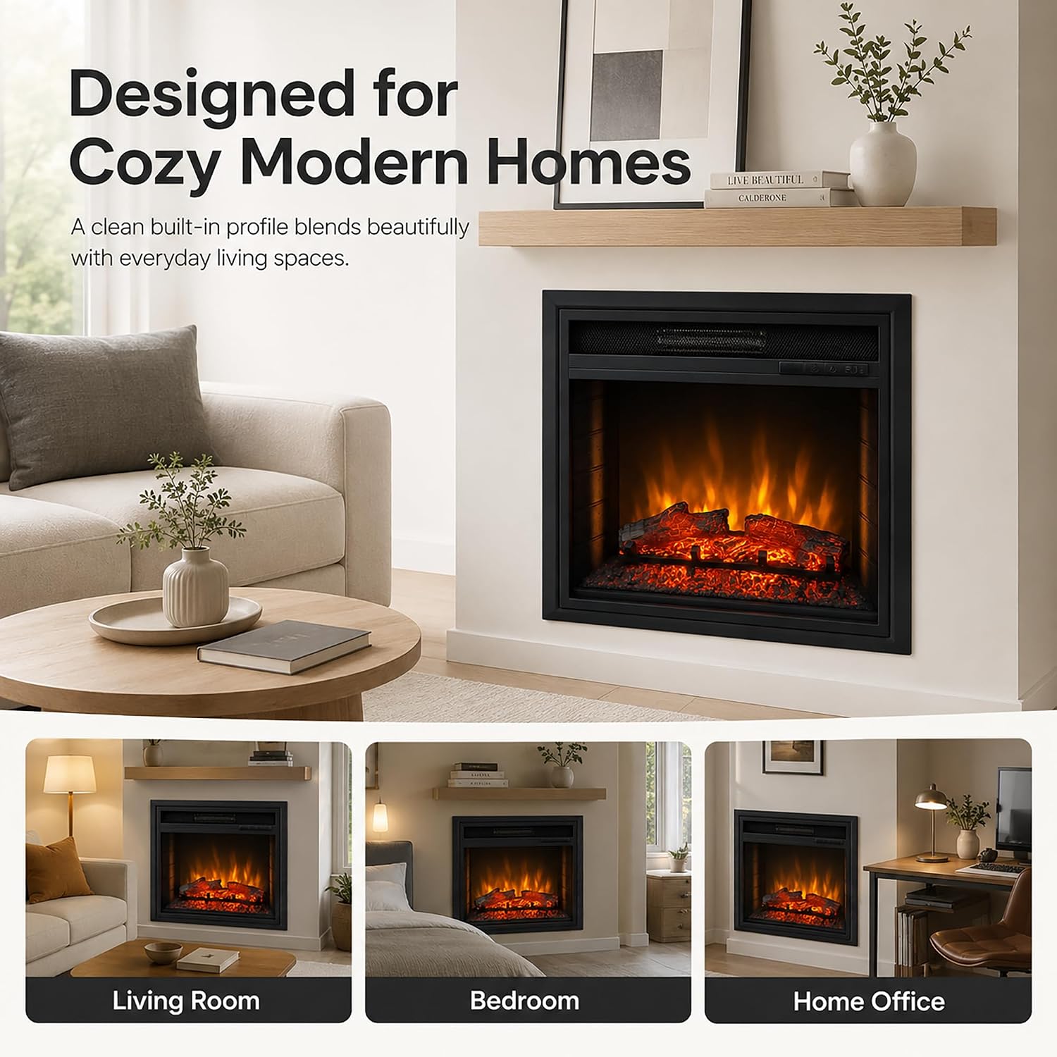 MEGAWISE 23-Inch Electric Fireplace Insert, 1400W Heater with Remote