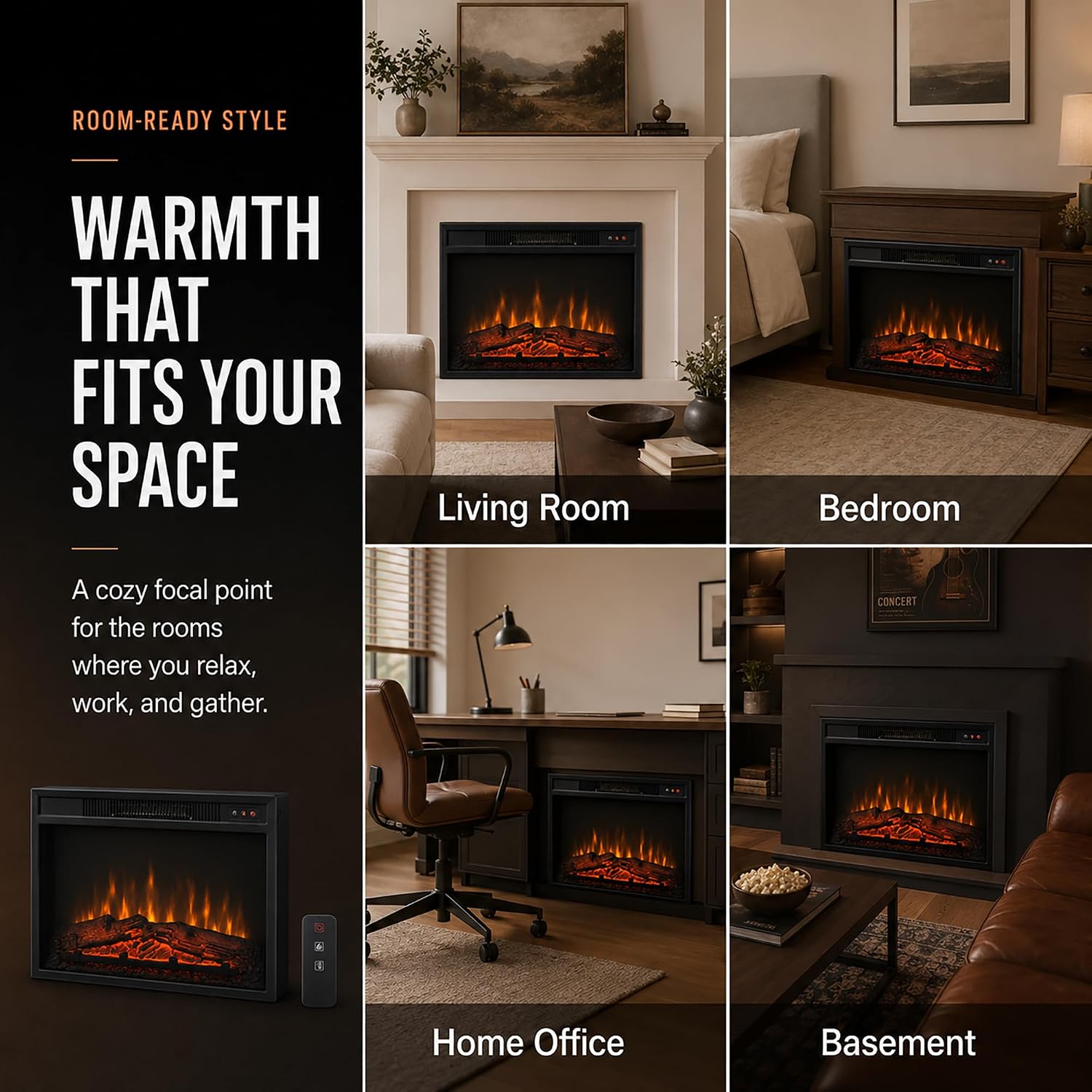 MEGAWISE 23-Inch Electric Fireplace Insert, 1400W Heater with Remote