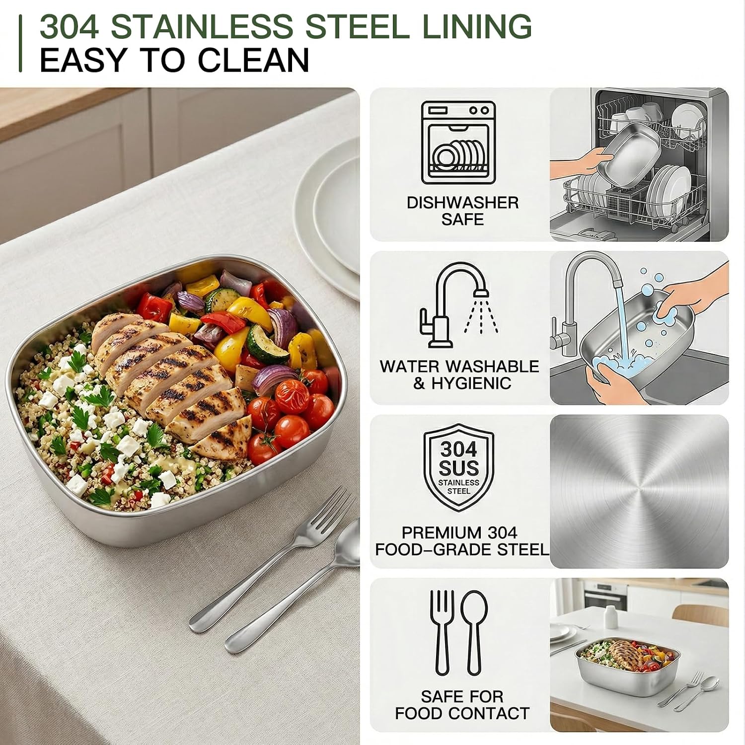 MEGAWISE 1.5L Electric Heated Lunch Box, Stainless Steel 3-in-1 Food Warmer for Adults, Portable Office, Car & Truck Lunch Container, Includes Utensils & Carry Bag (Army Green)