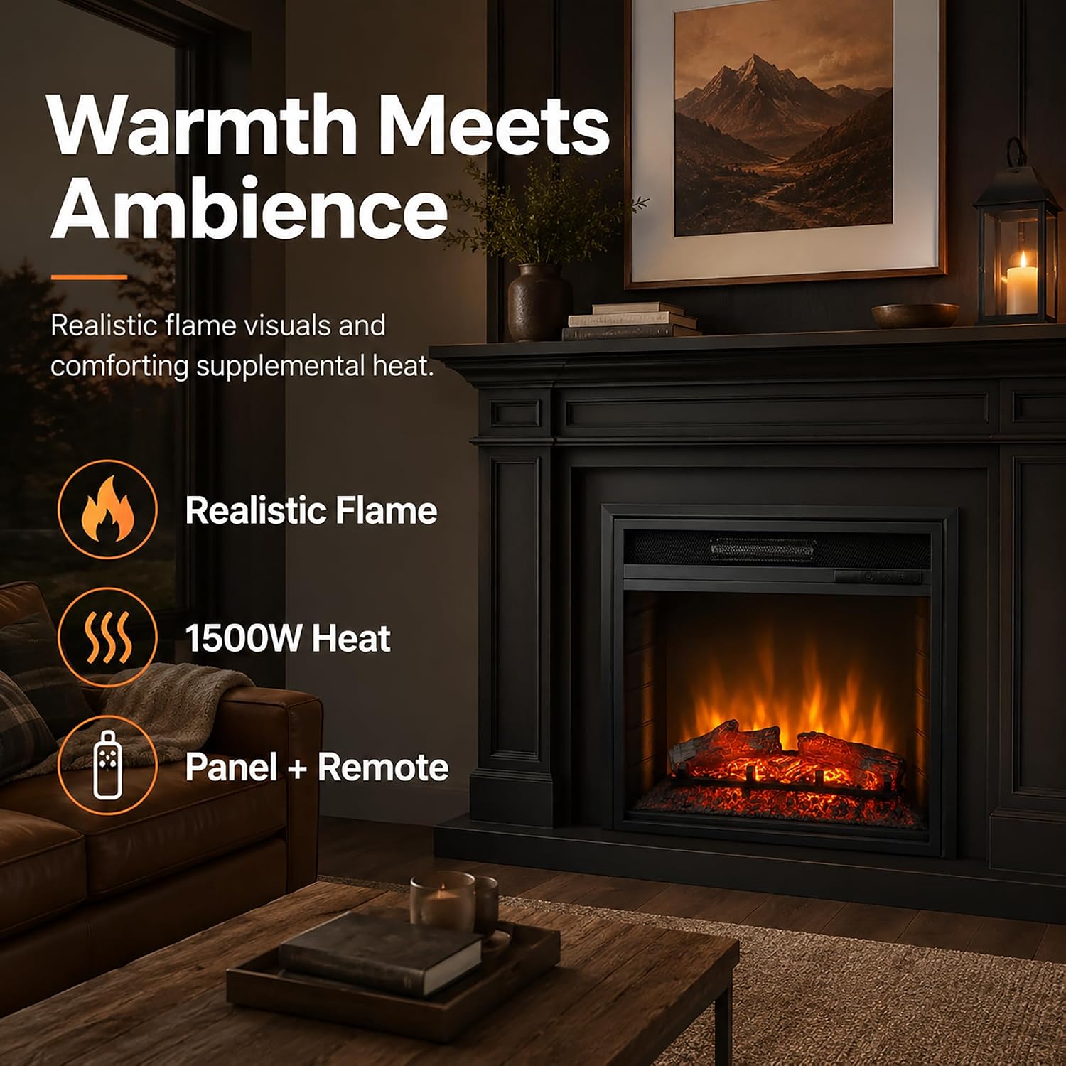 MEGAWISE 23-Inch Electric Fireplace Insert, 1400W Heater with Remote