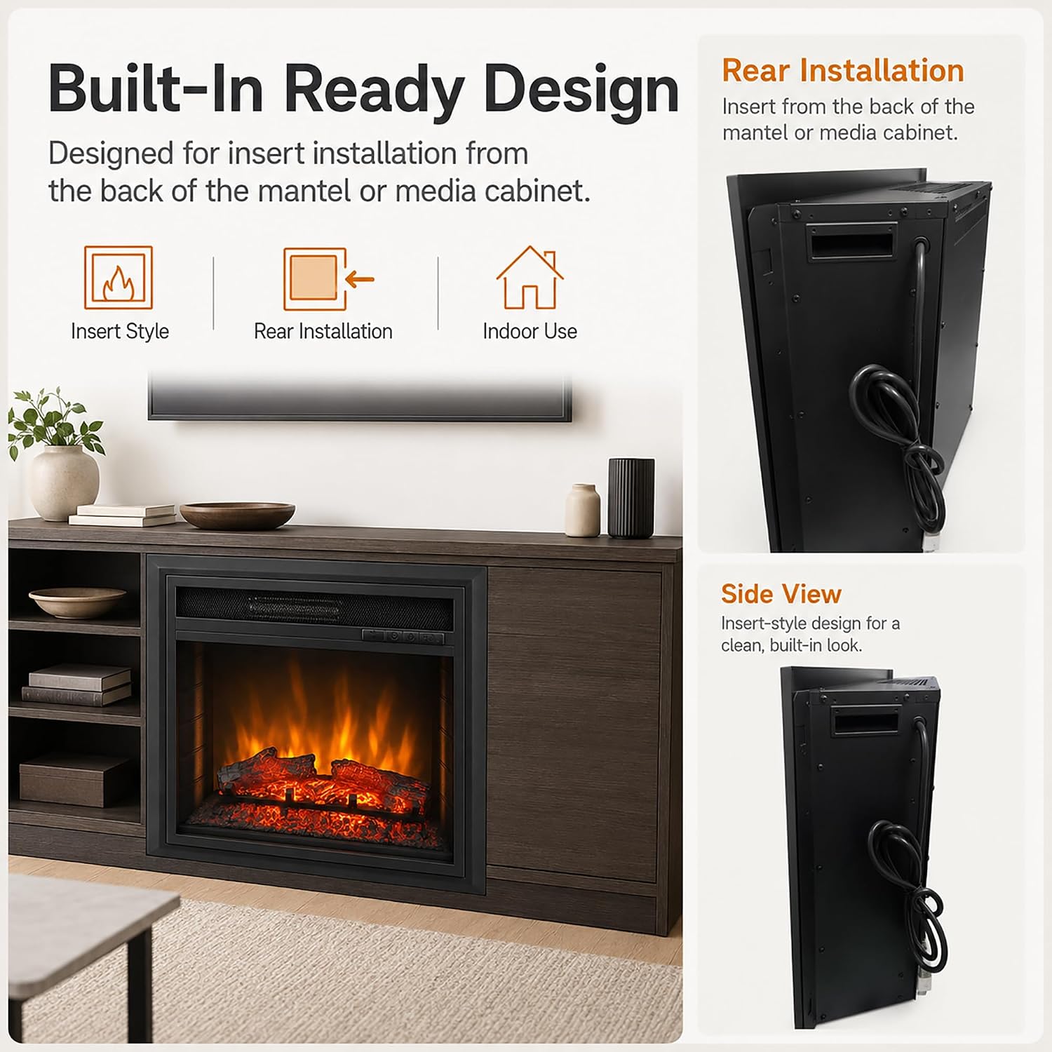 MEGAWISE 23-Inch Electric Fireplace Insert, Remote Control, 1500W Heat