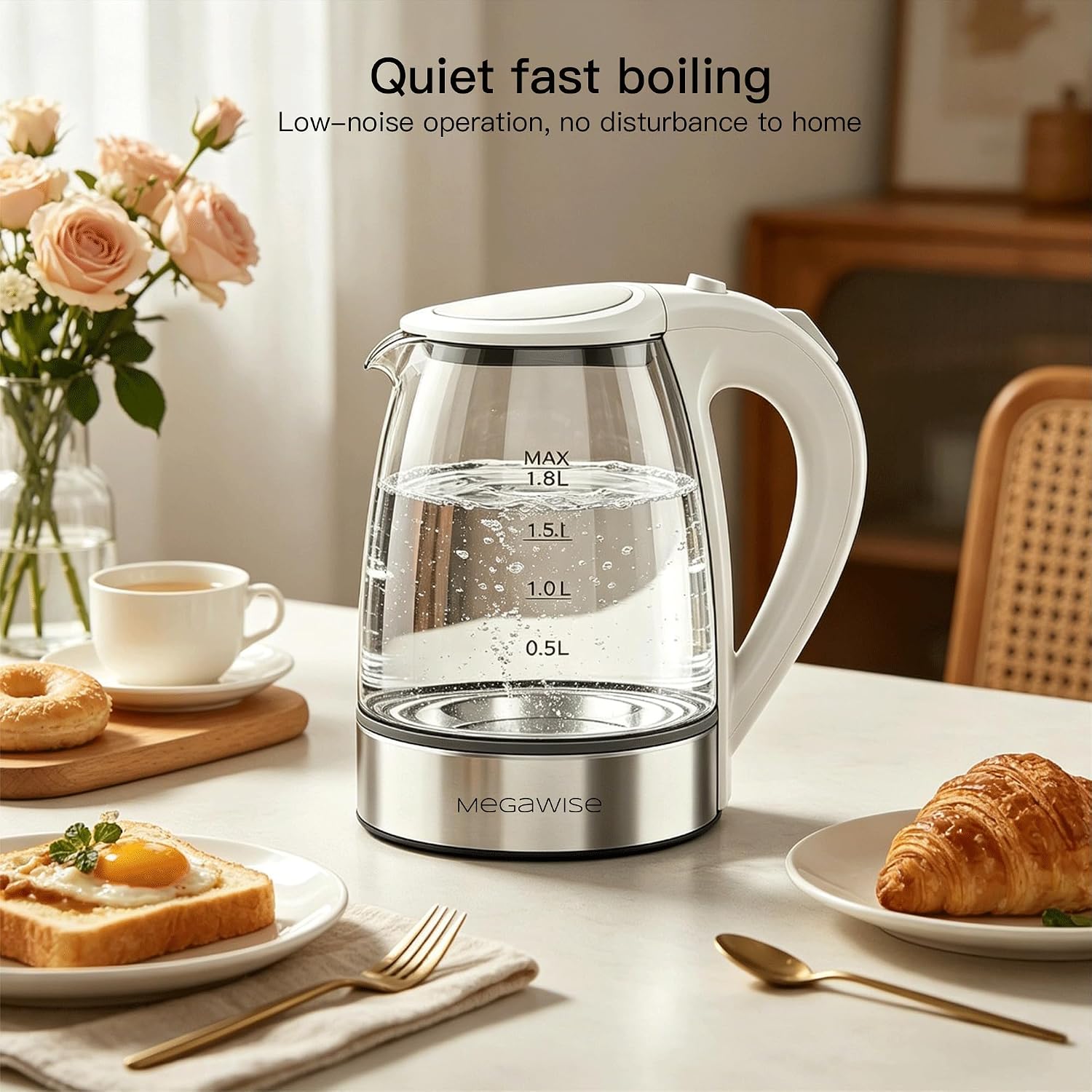 MEGAWISE Electric Kettle,1.8L Stainless Steel Water Boiler for Tea & Coffee
