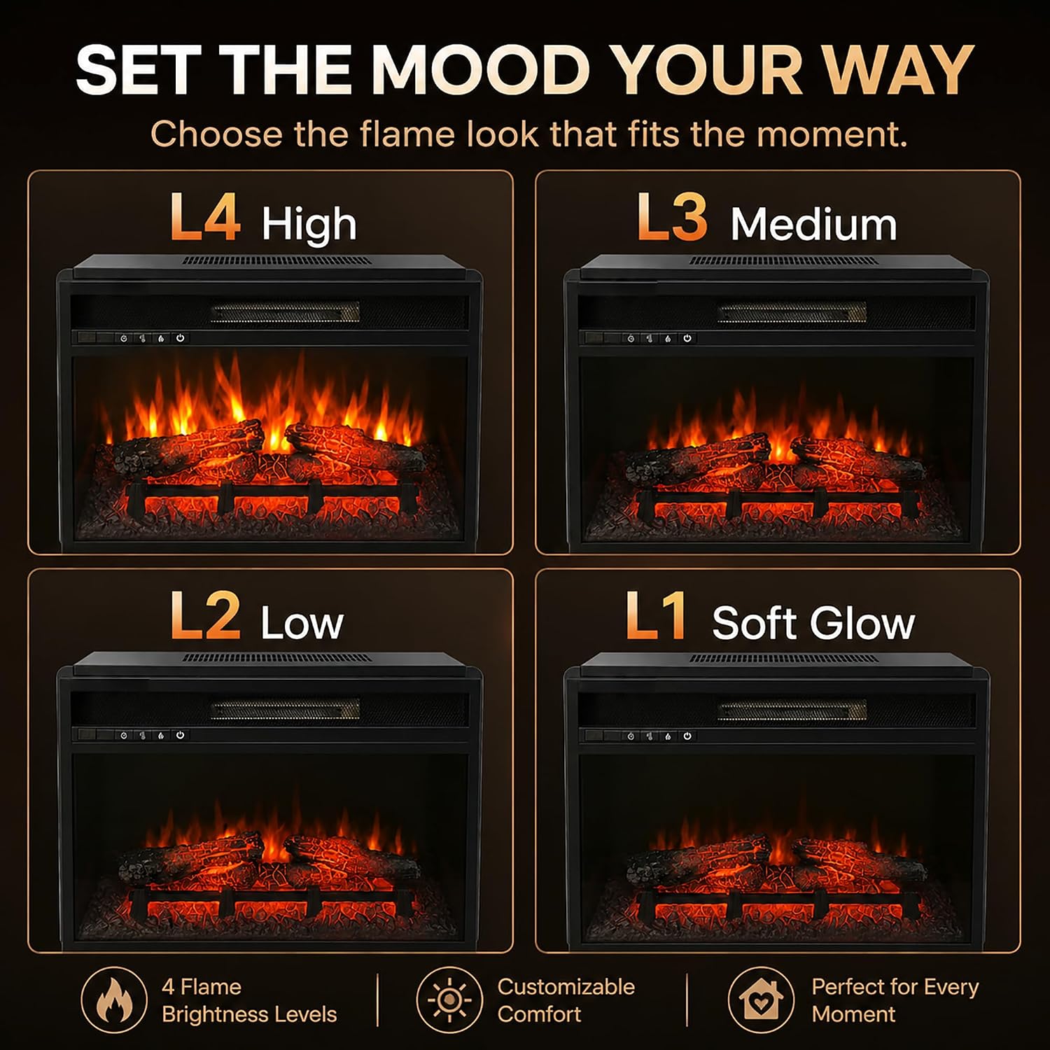 MEGAWISE Electric Fireplace Insert, 23-Inch, 1400W Heater and Timer