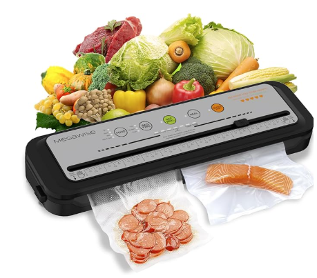 Updated Vacuum Sealer Machine 2025, MEGAWISE Food Sealer w/Starter Kit, Dry & Moist Food Modes, Compact Design with 10 Vacuum Bags & Built-in Cutter (Grey)