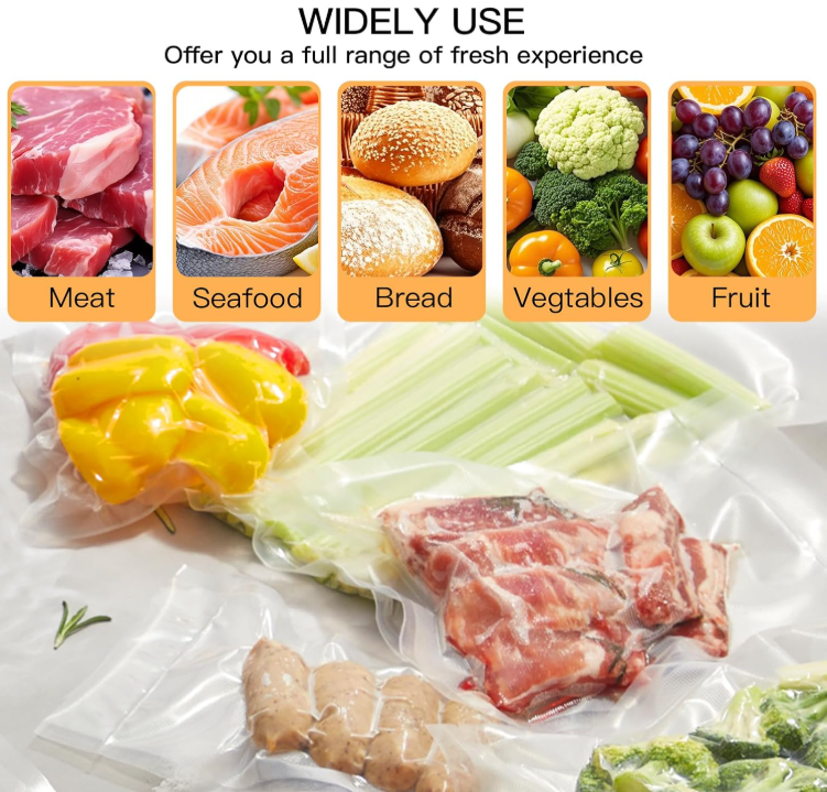 MEGAWISE Vacuum Sealer Bags (8''x 12''-110pcs) for Food Freshness Preservation, BPA Free Vacuum Storage Bags for Food or Sous Vide, Seal a Meal,Double-Sided Texture, Double Lock Freshness (110 count)