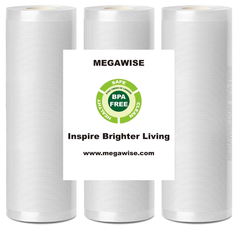 MEGAWISE Vacuum Sealer Bags, 3 Rolls 8 in x 21.6 ft BPA-Free Rolls