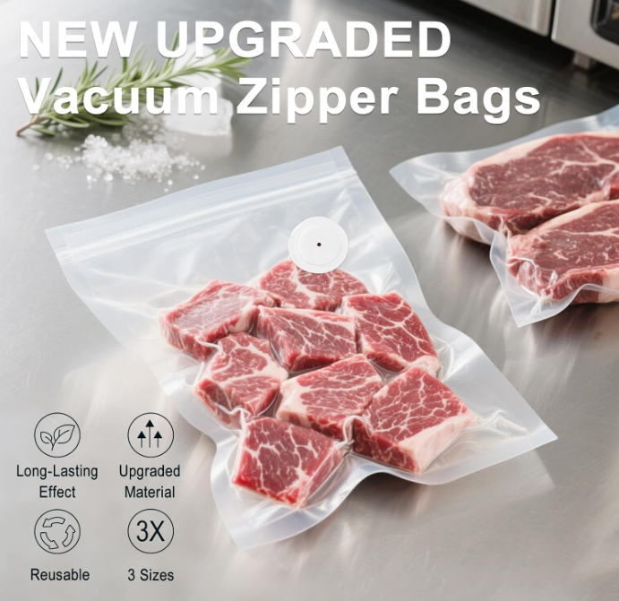 MEGAWISE Vacuum Sealer Bags, Reusable Food Storage Bags with Double Zip Sea