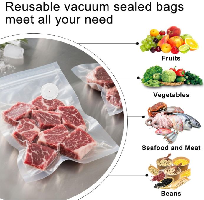 MEGAWISE Vacuum Sealer Bags, Reusable Food Storage Bags with Double Zip Sea