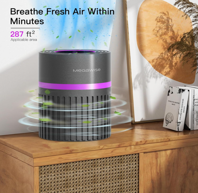 MEGAWISE H13 HEPA Air Purifier for Bedroom, 24dB Sleep Mode
