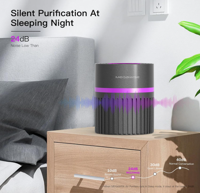 MEGAWISE H13 HEPA Air Purifier for Bedroom, 24dB Sleep Mode