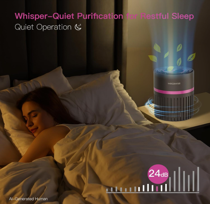 MEGAWISE H13 HEPA Air Purifier for Bedroom, 24dB Sleep Mode