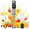 MegaWise 3‑in‑1 Immersion Hand Blender, 12‑Speed Titanium Stainless Steel Stick Blender with Whisk & Milk Frother