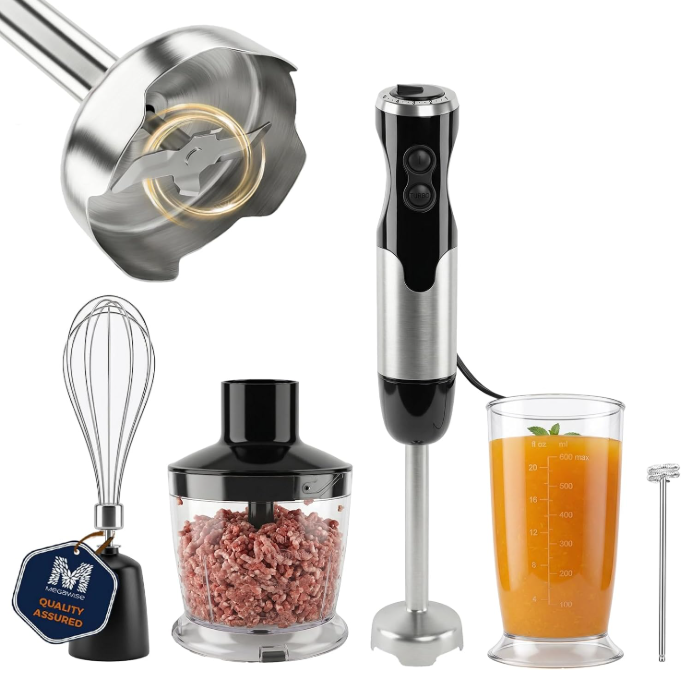 MEGAWISE 800W 5-in-1 Immersion Blender, Steel Stick Blender for Kitchen