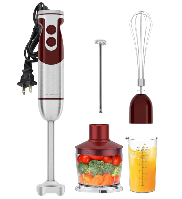 MegaWise 5-in-1 Hand Blender Set with Variable Speed Control, 400W Immersion Blender - Includes Whisk, Milk Frother, Chopper, and Beaker for Smoothies, Soups, and Baby Food