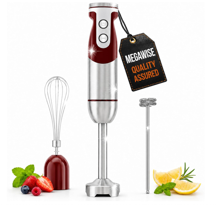 MegaWise 3-in-1 Hand Blender Set with Variable Speed Control, 400W Immersion Blender - Includes Whisk, Milk Frother, Chopper, and Beaker for Smoothies, Soups, and Baby Food