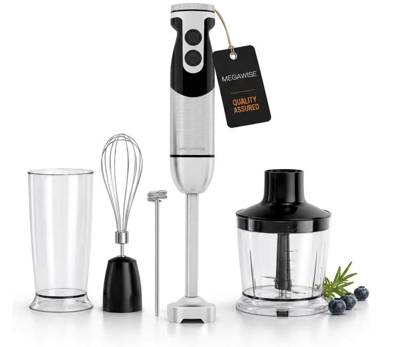 MEGAWISE 1000W Hand Blender, Multi-Attachment Immersion Blender with Chopper