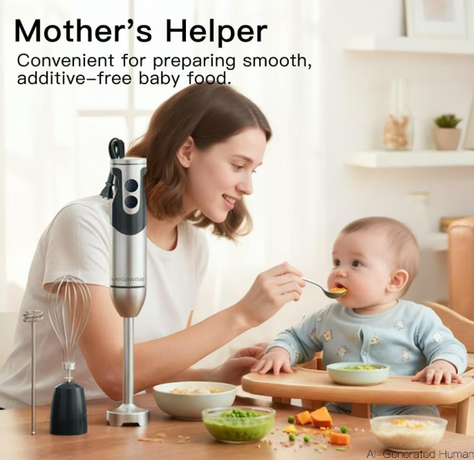 MegaWise 3‑in‑1 Immersion Hand Blender, 12‑Speed Titanium Stainless Steel Stick Blender with Whisk & Milk Frother