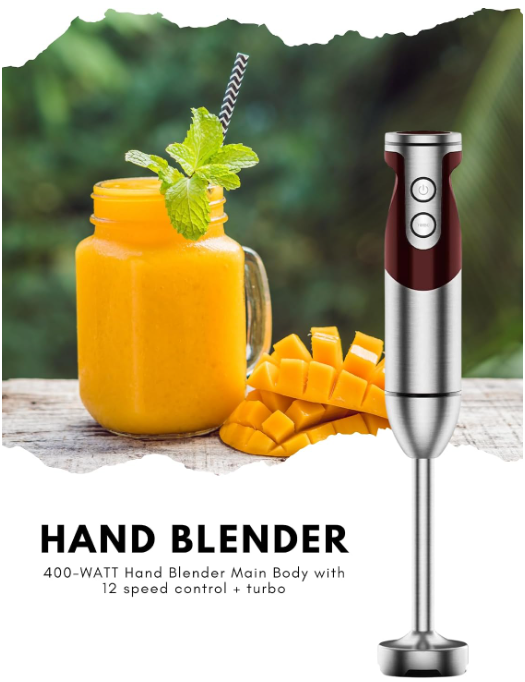 MEGAWISE Immersion Blender,12-Speed Hand Blender with Stainless Steel Blade