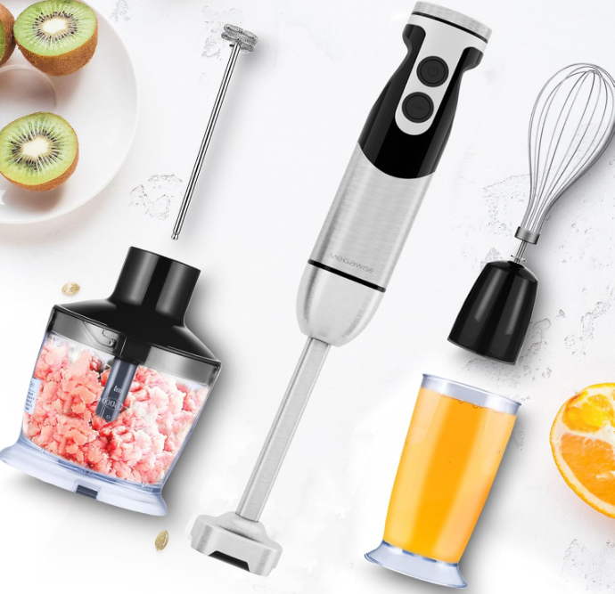 MEGAWISE 1000W Hand Blender, Multi-Attachment Immersion Blender with Chopper