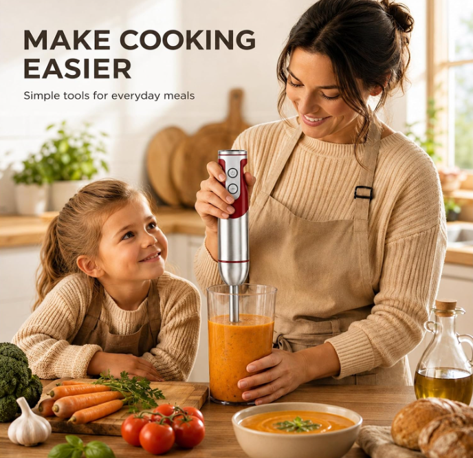 MegaWise 3-in-1 Hand Blender Set with Variable Speed Control, 400W Immersion Blender - Includes Whisk, Milk Frother, Chopper, and Beaker for Smoothies, Soups, and Baby Food