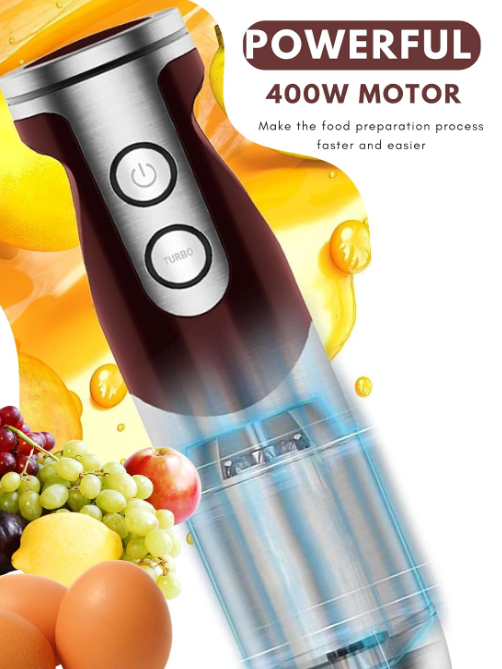 MEGAWISE Immersion Blender,12-Speed Hand Blender with Stainless Steel Blade