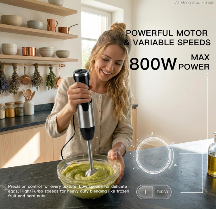 MEGAWISE 800W 5-in-1 Immersion Blender, Steel Stick Blender for Kitchen