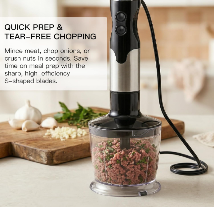 MEGAWISE 800W 5-in-1 Immersion Blender, Steel Stick Blender for Kitchen