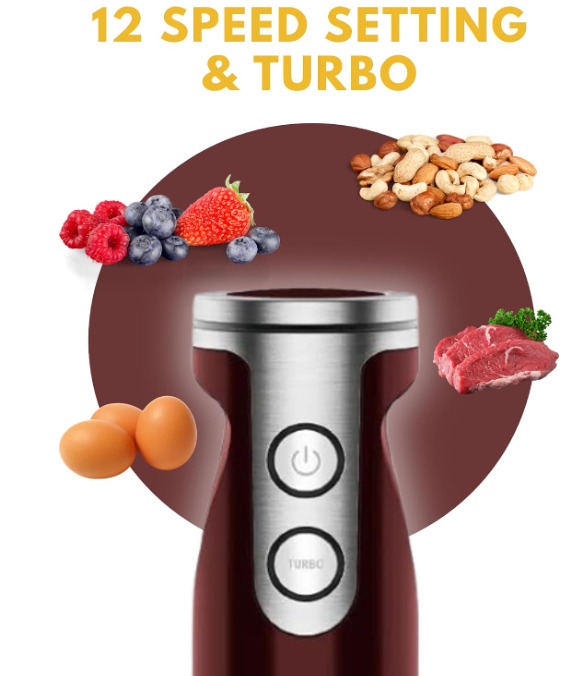MEGAWISE Immersion Blender,12-Speed Hand Blender with Stainless Steel Blade
