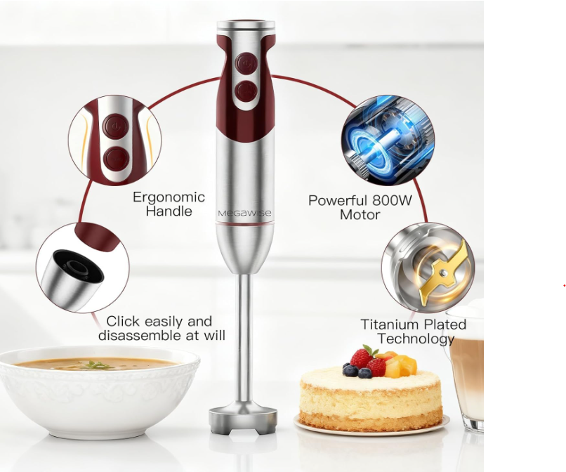 MEGAWISE 1000W Immersion Hand Blender with Multiple Attachments