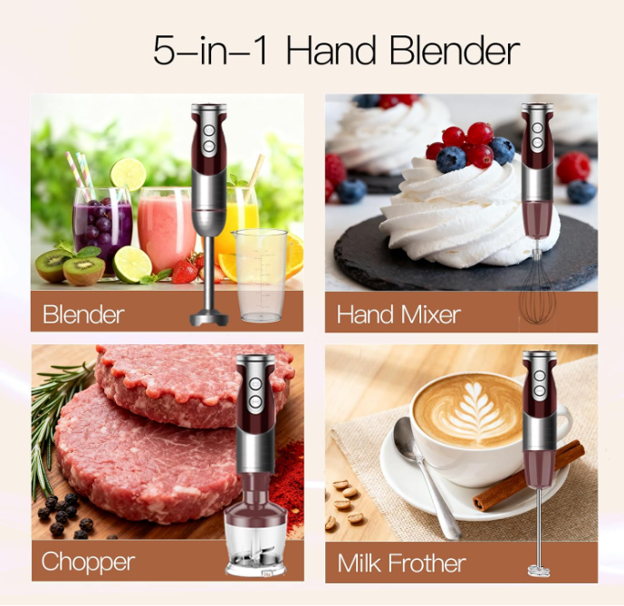 MegaWise 3-in-1 Hand Blender Set with Variable Speed Control, 400W Immersion Blender - Includes Whisk, Milk Frother, Chopper, and Beaker for Smoothies, Soups, and Baby Food