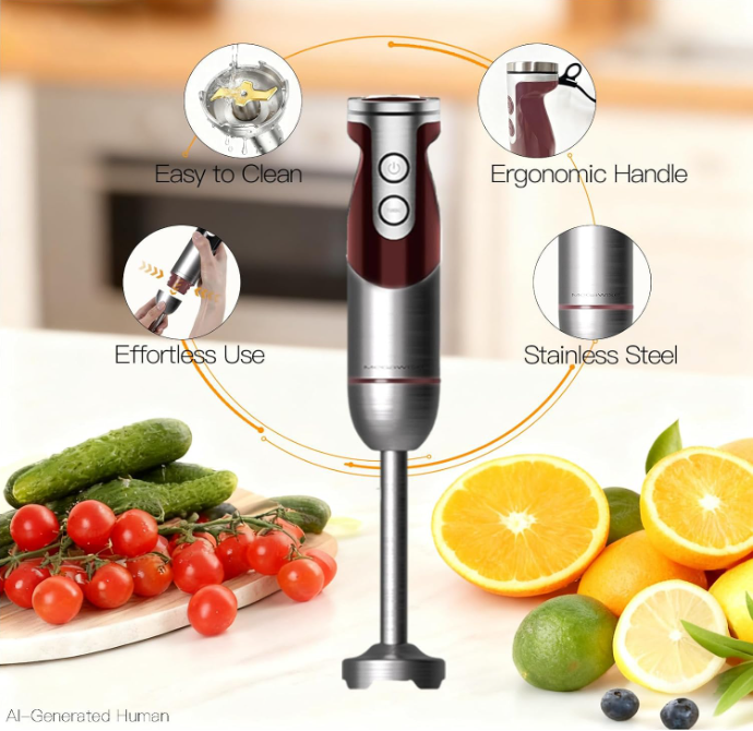 MegaWise 5-in-1 Hand Blender Set with Variable Speed Control, 400W Immersion Blender - Includes Whisk, Milk Frother, Chopper, and Beaker for Smoothies, Soups, and Baby Food
