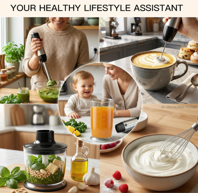 MEGAWISE 800W 5-in-1 Immersion Blender, Steel Stick Blender for Kitchen
