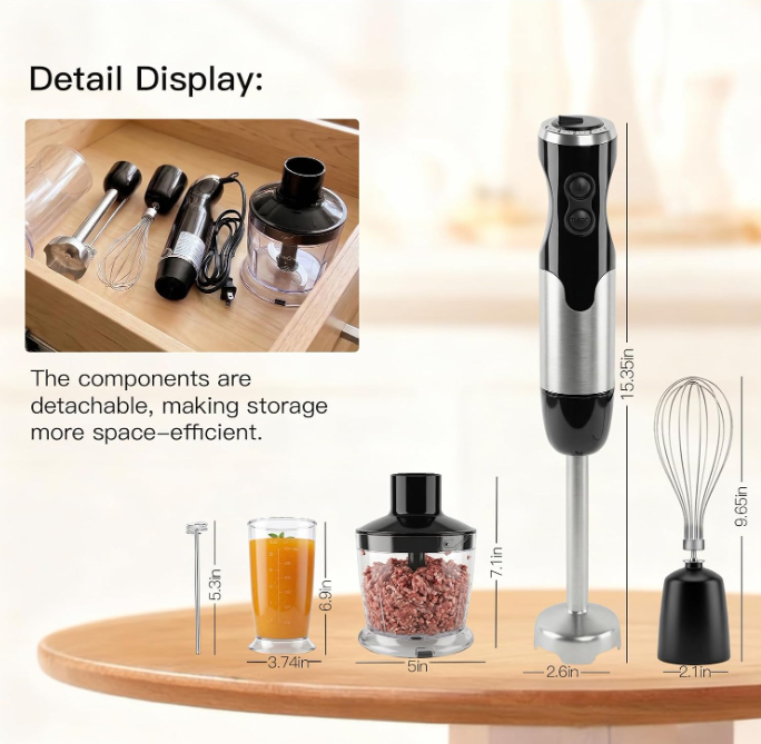 MEGAWISE 800W 5-in-1 Immersion Blender, Steel Stick Blender for Kitchen