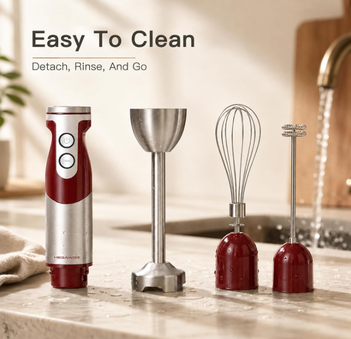 MegaWise 3-in-1 Hand Blender Set with Variable Speed Control, 400W Immersion Blender - Includes Whisk, Milk Frother, Chopper, and Beaker for Smoothies, Soups, and Baby Food