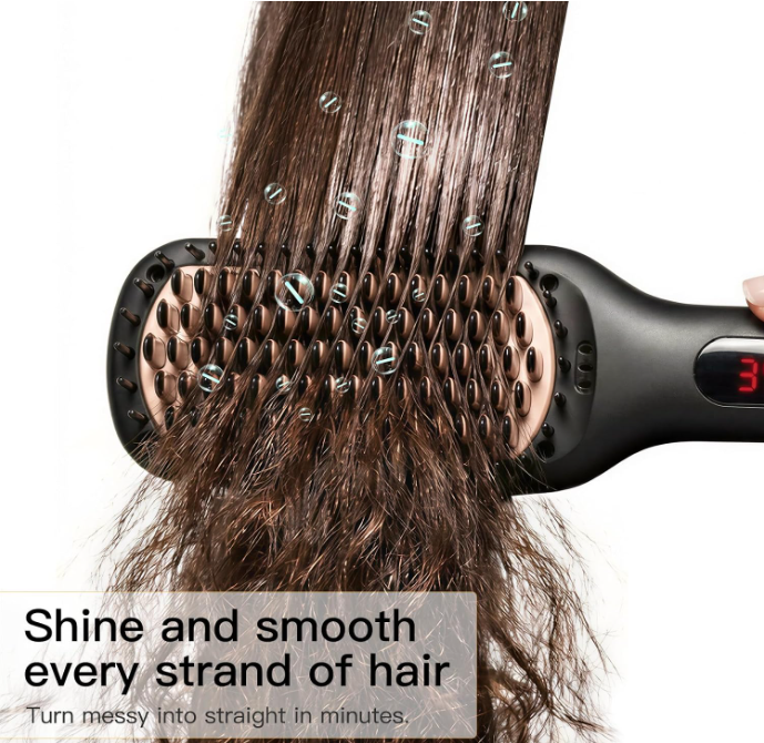 MEGAWISE Hair Straightener Brush, Ionic Ceramic Hair Straightening Brush for Frizzy Thick Hair, Heated Straightening Brush with MCH Fast Heat-Up, Anti-Scald, Auto Shutoff, Dual Voltage