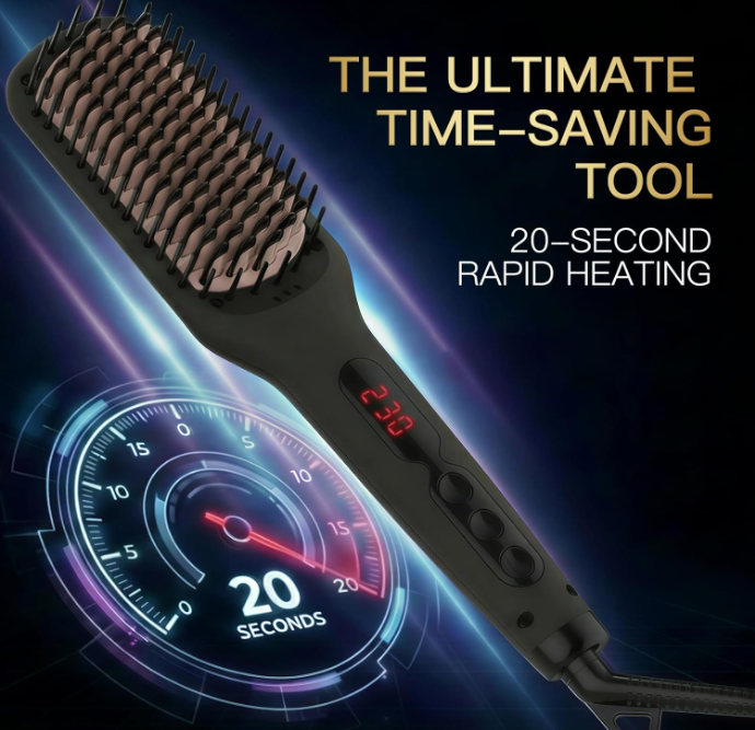 MEGAWISE Hair Straightener Brush, Ionic Ceramic Hair Straightening Brush for Frizzy Thick Hair, Heated Straightening Brush with MCH Fast Heat-Up, Anti-Scald, Auto Shutoff, Dual Voltage