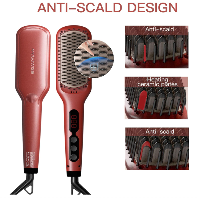 MEGAWISE Ionic Ceramic Hair Straightener Brush with LED Display